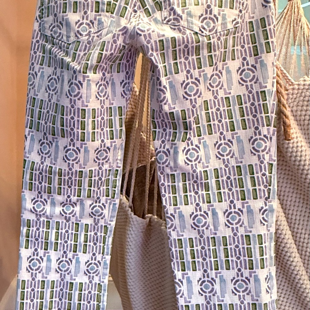 Tory Burch Purple and Green Patterned Pants